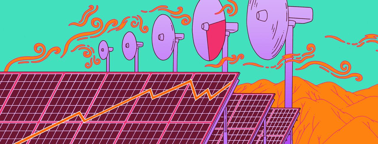 illustration of solar panels and wind mills