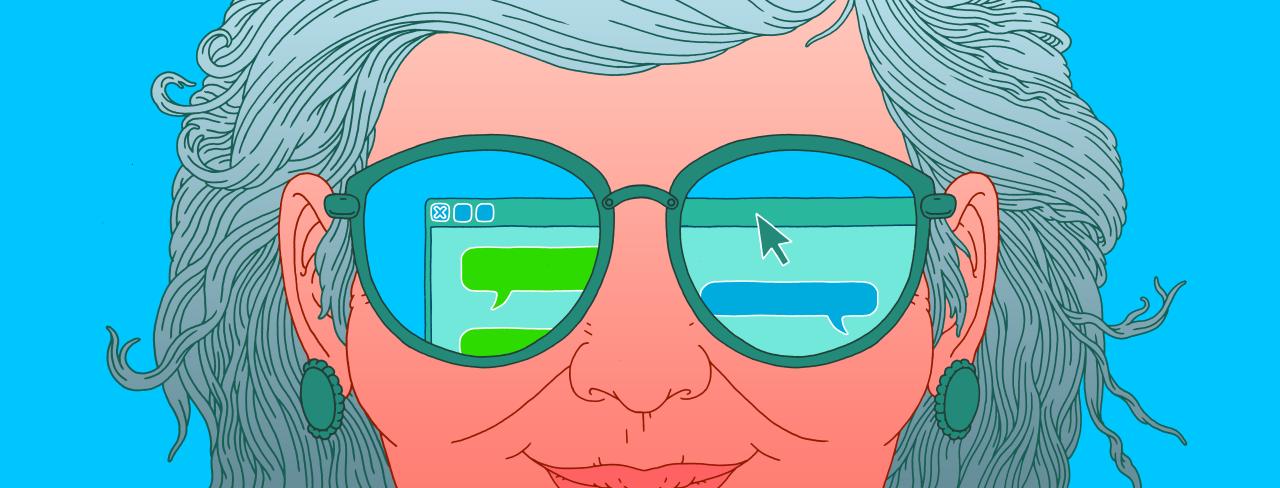 The image features an artistic representation of a figure with prominent hair styled in wavy lines, colored in a light blue hue. The hair cascades around, framing the sides of the face, while the background is a vibrant turquoise. The figure has oversized earrings that are circular and display a green tone. The ears are distinctly visible and appear adorned with accessories. The overall composition radiates a playful and colorful essence through its bold lines and contrasting colors.