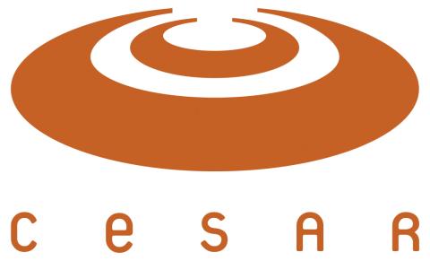 Logo of CESAR featuring a circular design in orange with concentric white shapes in the center. Below the circular design, the word 'CESAR' is displayed in lowercase, bold orange letters, with a modern and clean font style.