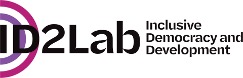 Logo of ID2Lab, featuring the text "Inclusive Democracy and Development" next to a graphic of concentric purple circles.