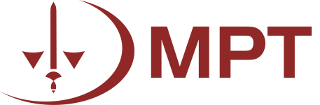 Logo featuring the letters "MPT" with a stylized representation of a compass and a gavel, symbolizing justice and direction. The design uses a bold red color against a transparent background.