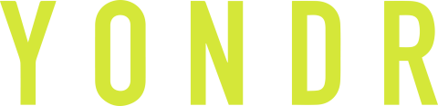 logo with the letters Y O N D R in bright neon green