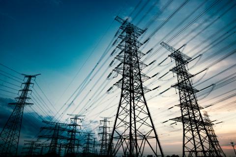 Power lines at dusk