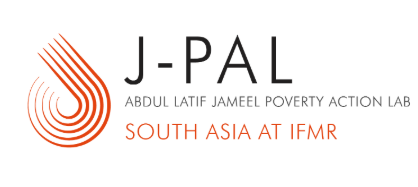 Logo of J-PAL (Abdul Latif Jameel Poverty Action Lab). The logo features an orange icon with several curved lines creating a spiral effect, alongside the text "J-PAL" in bold black letters and "ABDUL LATIF JAMEEL POVERTY ACTION LAB" in smaller text beneath.
