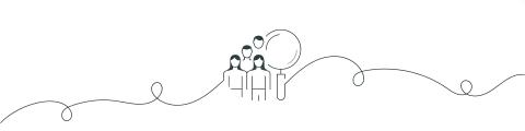 line drawing of people and magnifying glass