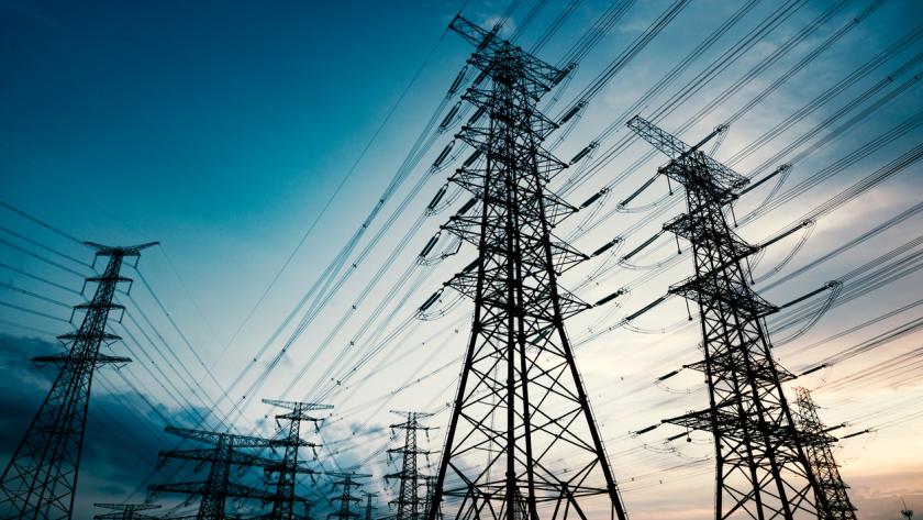 Power lines at dusk