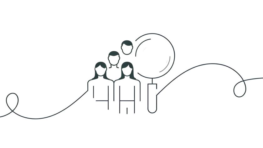 line drawing of people and magnifying glass