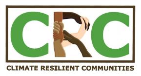 Climate Resilient Communities logo features a letter C, a letter R constructed by hands, and a letter C