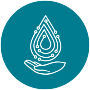 Fletcher Lab logo, water drop above a hand with palm up