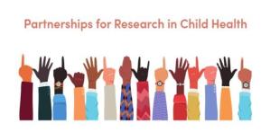 Partnerships for Research in Child Health logo with colorful hands illustration