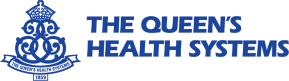 This image features the logo for "The Queen's Health Systems." The logo includes a stylized emblem above the text, which reads "THE QUEEN'S HEALTH SYSTEMS" in bold blue letters. The emblem features decorative elements and a crown above the initials. The founding year, "1859," is also incorporated.