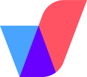 A geometric logo featuring three overlapping shapes: a light blue triangle on the left, a purple triangle in the center, and a curved red shape on the right. The background is black.