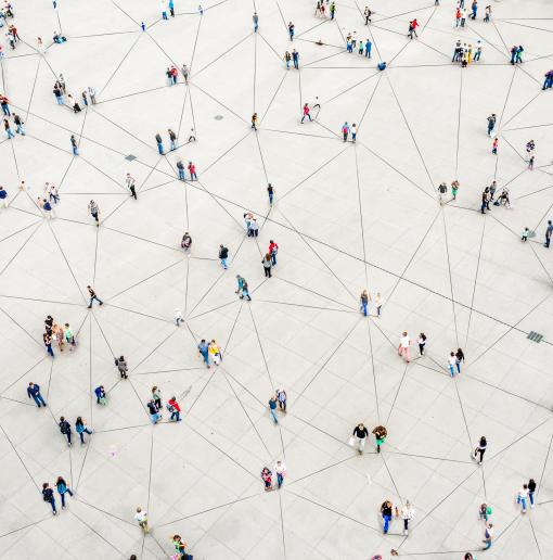 an aerial view of people connected in a network