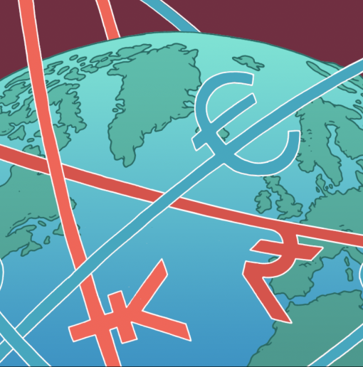 Illustration of the earth with currency lines running across