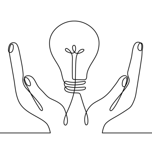 line drawing of holds holding a bulb